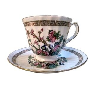 Duchess Bone China England Indian Tree Tea Cup Saucer Scalloped Gold Trim